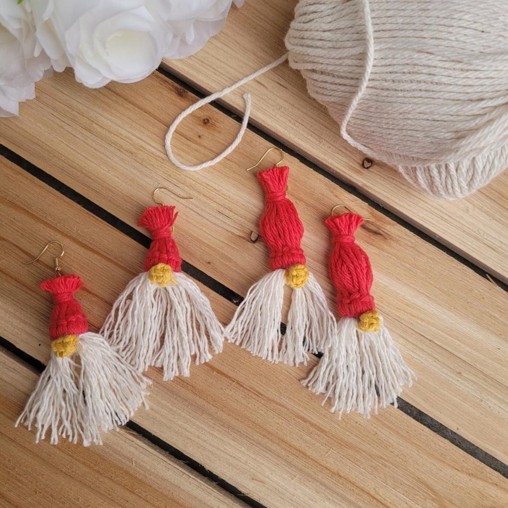 NEW Handmade Super Cute Christmas Earrings | Gnome Earrings | Macrame Earrings
